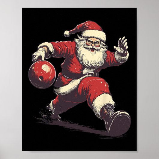 Poster Père Noël drôle Joueur de Bowling Noël Xmas P (Devant)