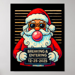 Poster Père Noël drôle qui entre par effraction à Noël