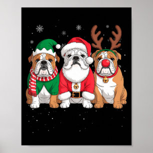 Poster Père Noël drôle Renne Chien Bouledogue Anglais Fem