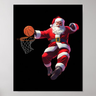 Poster Père Noël elfe jouant au basket-ball de noël pyjam