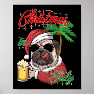 Poster Père Noël en juillet Costume de pug de Noël Père N