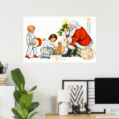Poster Père Noël, enfants et jouets (Bureau à domicile)