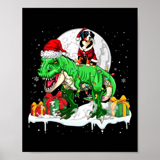 Poster Père Noël Entlebucher Mountain Riding T-rex Noël (Devant)