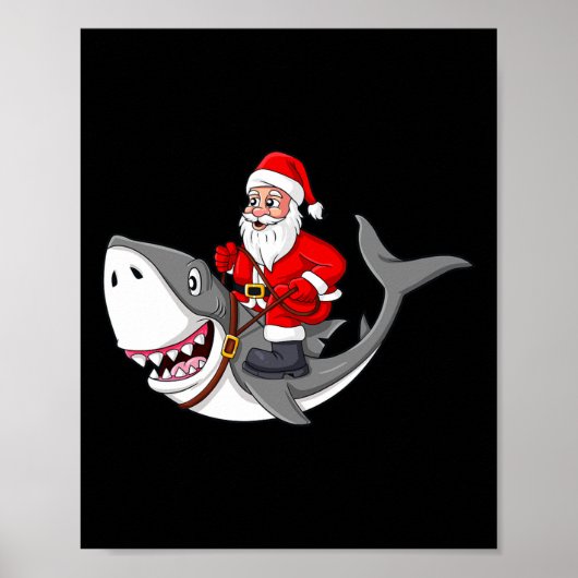 Poster Père Noël équitation Requin Noël Garçons Filles En (Devant)