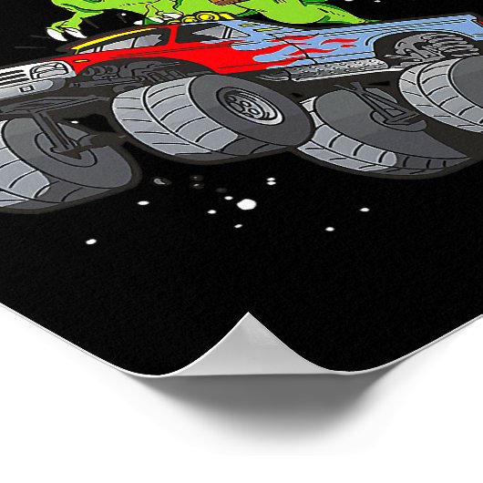 Poster Père Noël équitation T Rex Dinosaur Monster Camion (Coin)