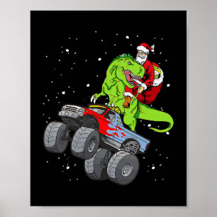 Poster Père Noël équitation T Rex Dinosaur Monster Camion