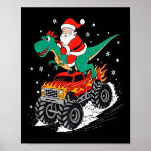 Poster Père Noël équitation T Rex Dinosaur Monster Camion