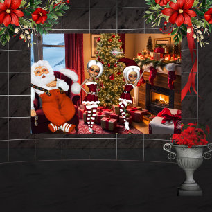 Poster Père Noël et elfes après le travail