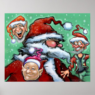 Poster Père Noël et Elfes de Noël