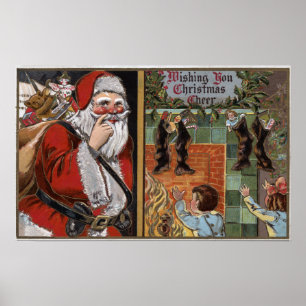 Poster Père Noël et enfants à la recherche de Chimney