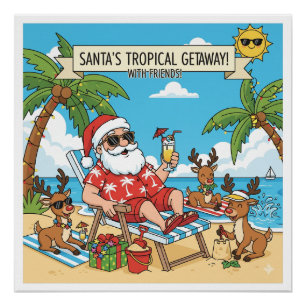Poster Père Noël et le trésor tropical des rennes