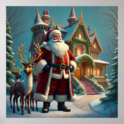 Poster père Noël et Reindeer (Devant)