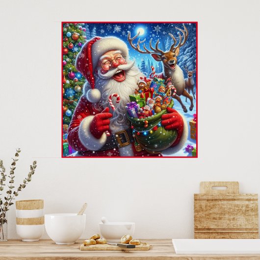 Poster Père Noël et rennes (Cuisine)