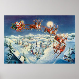 Poster PÈRE NOËL et SLEIGH par SHARON SHARPE