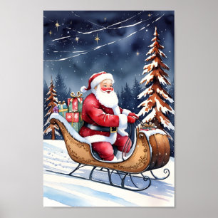 Poster Père Noël et son art classique Snowy Sleigh