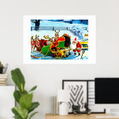 POSTER PÈRE NOËL ET SON RÉINDEUR AIDAIENT L'AA (Bureau à domicile)