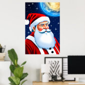 Poster Père Noël, étoiles et lune | Art AI (Bureau à domicile)