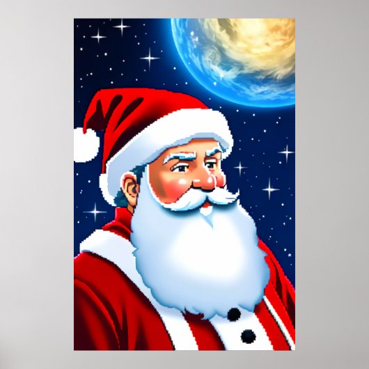 Poster Père Noël, étoiles et lune | Art AI (Devant)