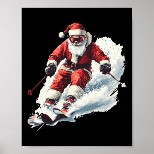 Poster Père Noël faisant du ski Noël drôle Skieur de ski