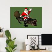 Poster Père Noël Festif Montant Un Alligator (Bureau à domicile)