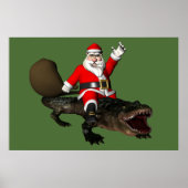 Poster Père Noël Festif Montant Un Alligator (Devant)