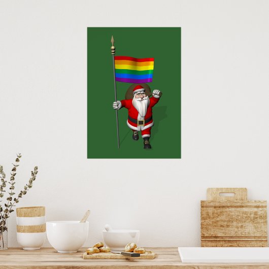 Poster Père Noël fier avec drapeau arc-en-ciel (Cuisine)