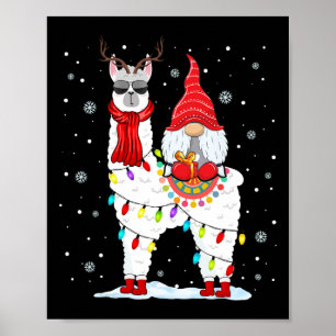 Poster Père Noël Gnomes à cheval sur Llama Renne Noël Lum
