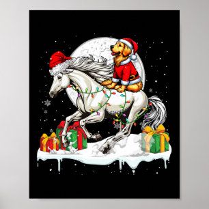Poster Père Noël Golden Retriever équitation Cheval Noël