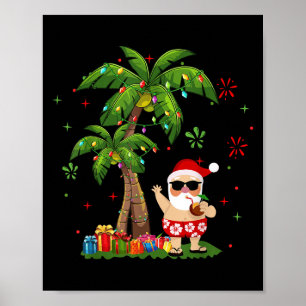 Poster Père Noël Hawaii Noël Palm Tree Lumières Noël