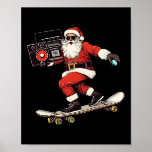 Poster Père Noël Hip Hop en skateboard avec B