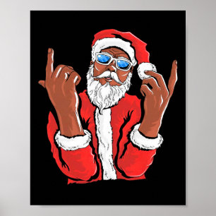 Poster Père Noël Homme Noir Noël Xmas Famille Pyjama