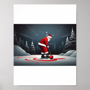 Poster Père Noël jouant au Curling Rock