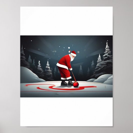 Poster Père Noël jouant au Curling Rock (Devant)