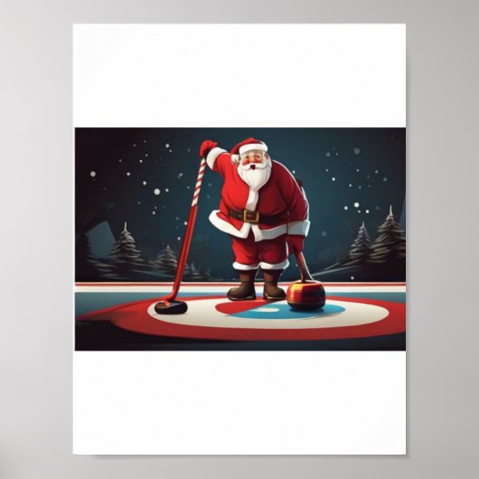 Poster Père Noël jouant au Curling Rock (Devant)