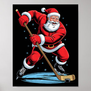 Poster Père Noël jouant au hockey drôle vacances Noël Xma