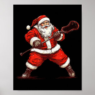 Poster Père Noël jouant au lacrosse Drôle de lacrosse Jou