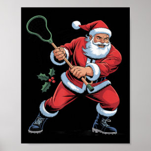 Poster Père Noël jouant au lacrosse drôle de vacances Noë