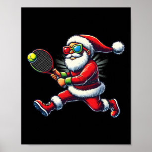 Poster Père Noël jouant au tennis Jeu Raquette de tennis