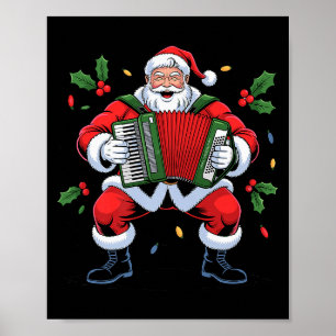 Poster Père Noël jouant de l'accordéon drôle de vacances