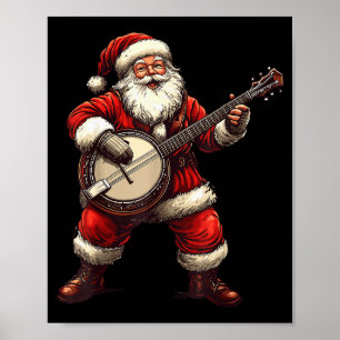 Poster Père Noël jouant du banjo Joueur de banjo drôle Bl