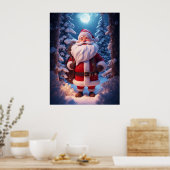 Poster Père Noël joyeux dans une forêt enneigée (Cuisine)