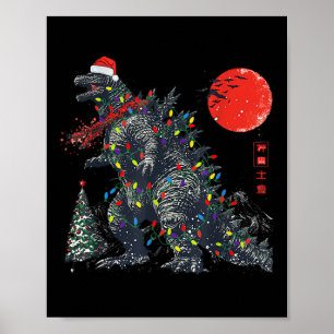 Poster Père Noël Kaiju Drôle de Noël Monstre Xmas Lumière