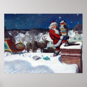 Poster Père Noël livre une cargaison de livres par Wyeth