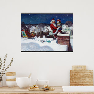 Poster Père Noël livre une cargaison de livres par Wyeth