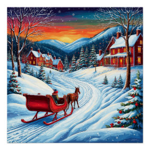 Poster Père Noël marchant à travers les cadeaux de Noël e