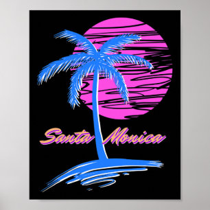 Poster Père Noël Monica Beach Outrun 80s Vaporwave esthét
