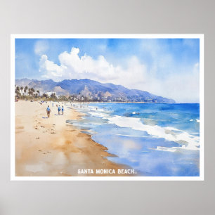Poster Père Noël Monica Beach, peinture à l'aquarelle de