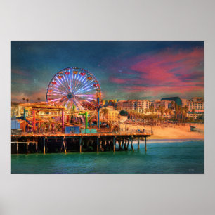 Poster Père Noël Monica California Pier Ferris Wheel