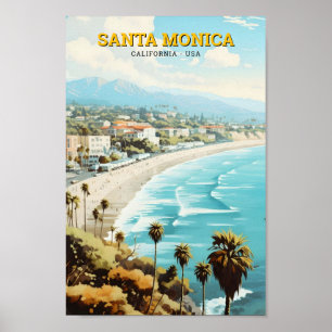 Poster Père Noël Monica California USA Vintage voyage