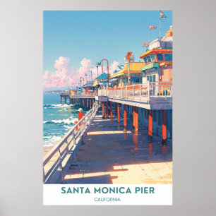 Poster Père Noël Monica Pier - Attractions de Californie
